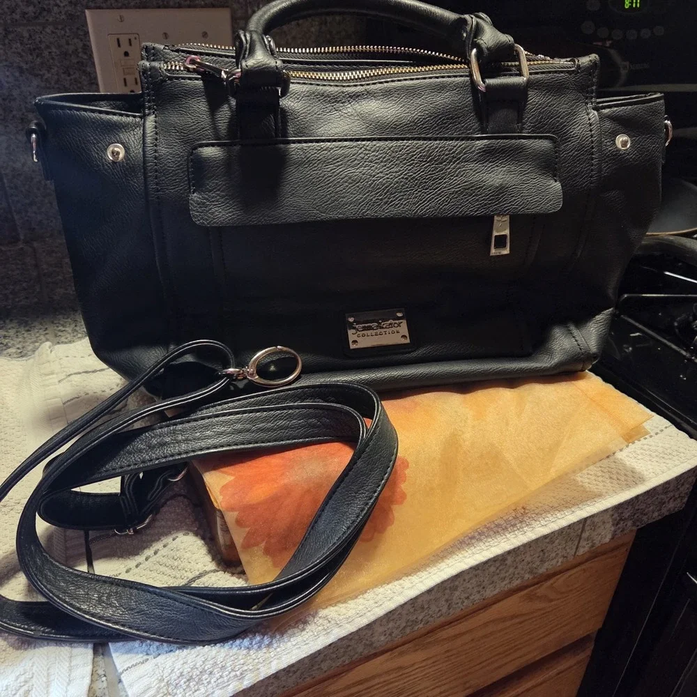Jenna Kator Collection Vegan Leather Black Satchel Crossbody